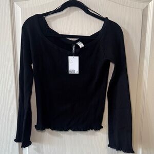 Divided Black Ribbed Long Sleeve Top